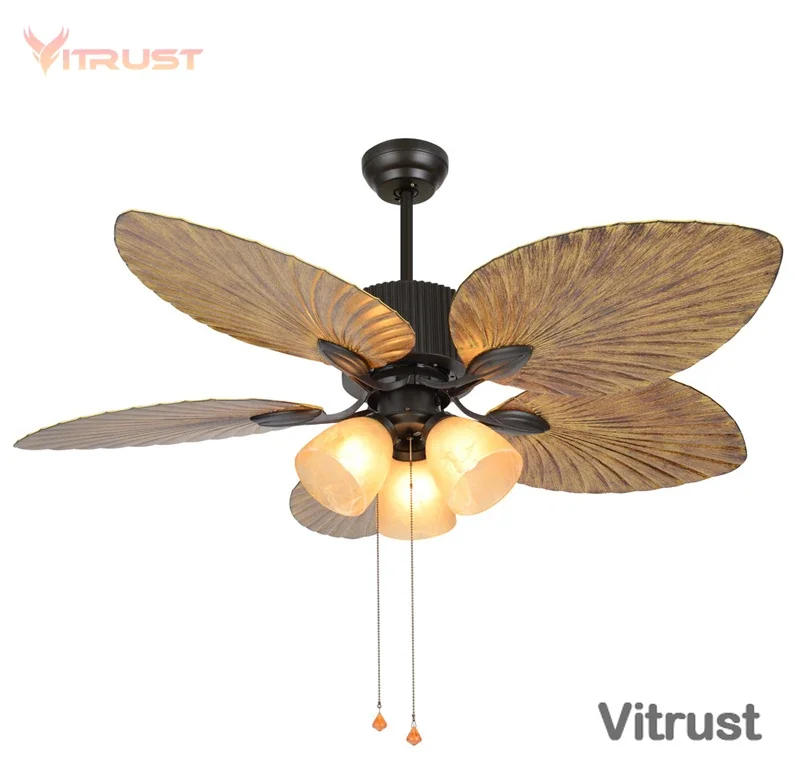 Industrial Ceiling Fan Classic Pendant Fan with Light and Remote Control Copper lampshade Dining Room Bedroom Restaurant Cafe Ba