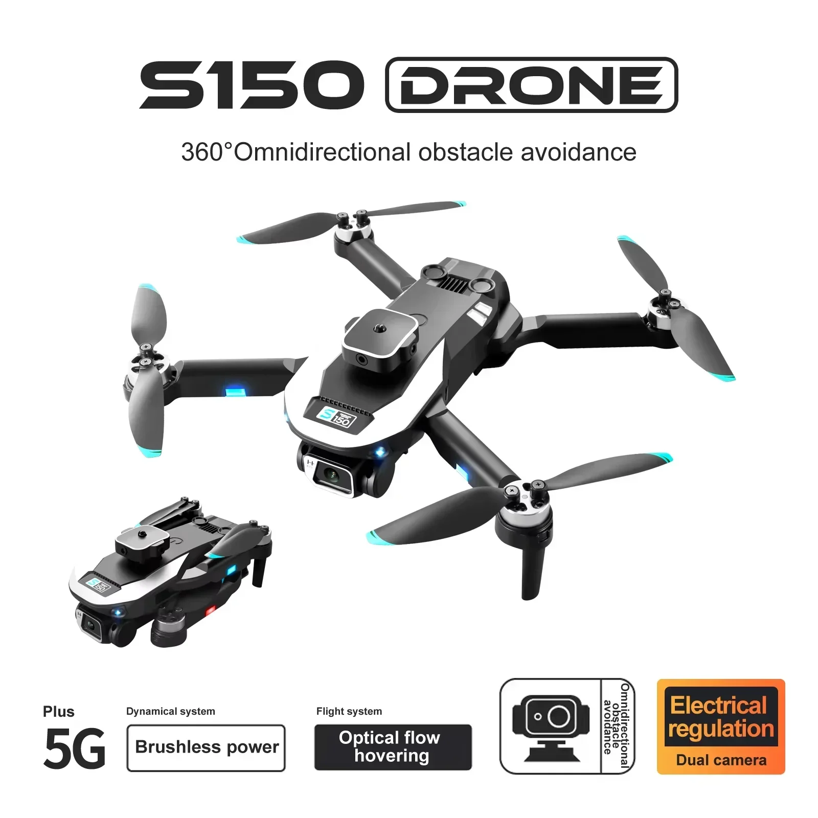 S150 Aerial Drone 8K HD Dual Camera Optical Flow Obstacle Avoidance Brushless Motor Professional Foldable Quadcopter Toy Battery