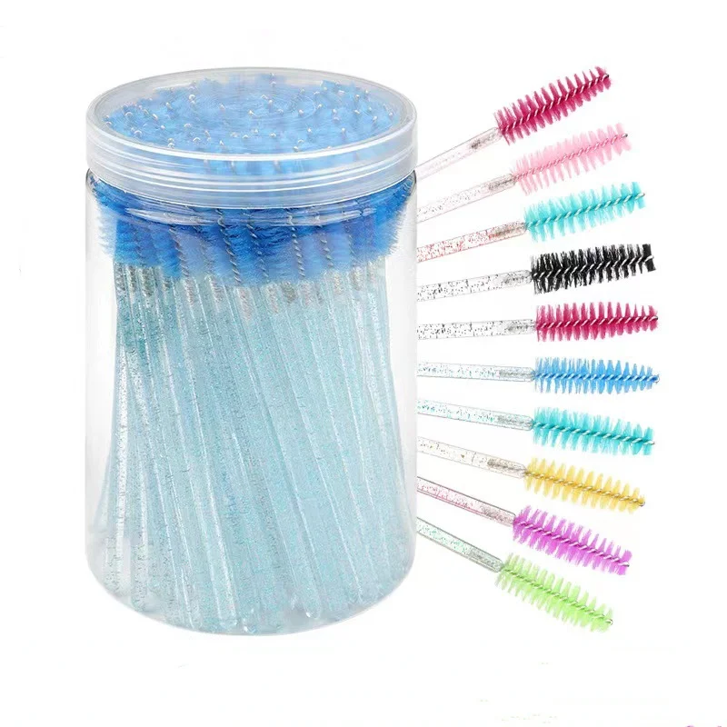 50 Stuks Wegwerp Kristal Wimper Verlengborstel Mascara Wands Applicator Wenkbrauw Wimpers Borstels Met Kolf Case Make-Up Tools