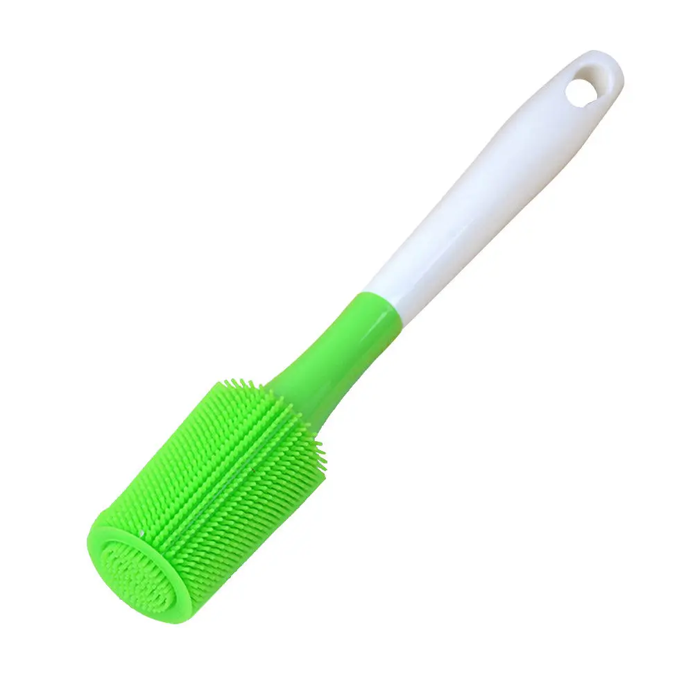 Premium Silicone Bottle Brush with Long Handle for Kitchen Cleaning Stubborn Grime Grease Dust Residues Hang Hole Design Green