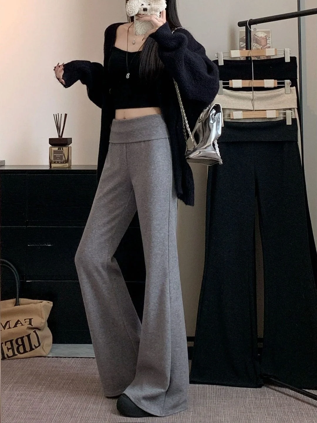 Pantalones adelgazantes de lana con campana, pantalones informales de cintura baja para mujer, pantalones largos hasta el suelo de pierna recta, Sli versátiles de invierno