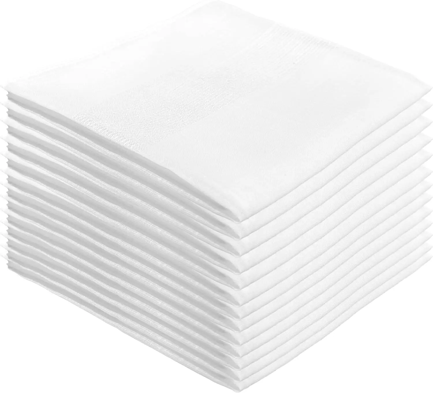 

13 Pack Mens White Handkerchiefs with Stripe, 16" x 16", Soft Permanent Press Hankies