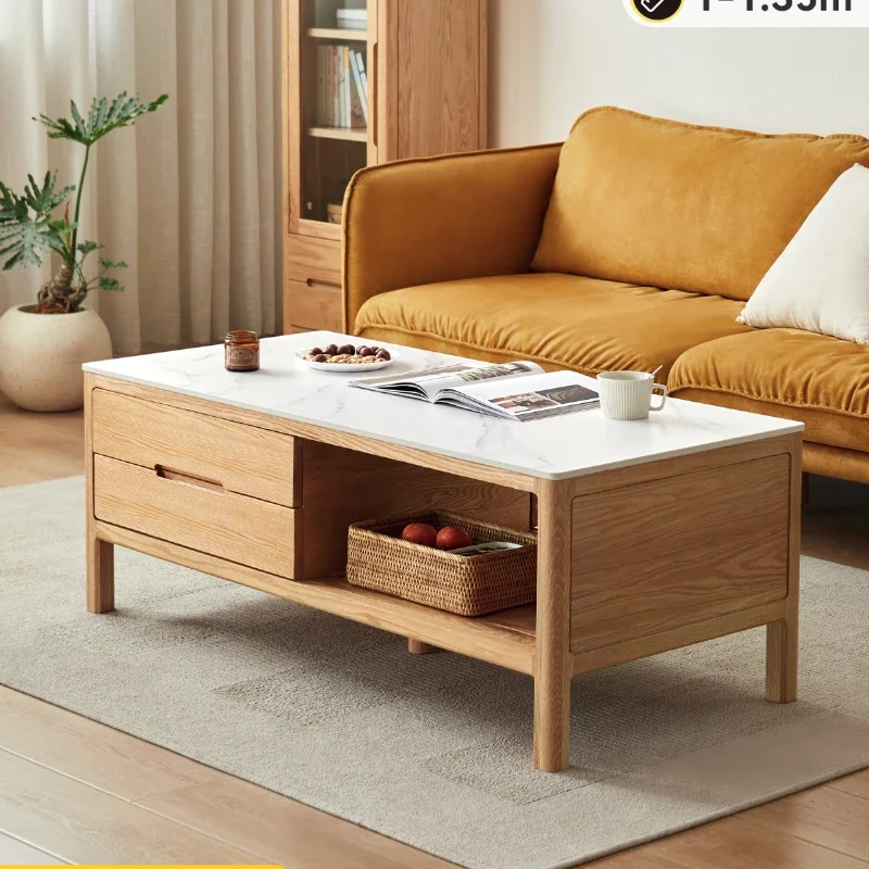 

Stone Plate Coffee Table Simple Modern Oak Living Room Coffee Table Nordic Home Small Apartment Tea Table