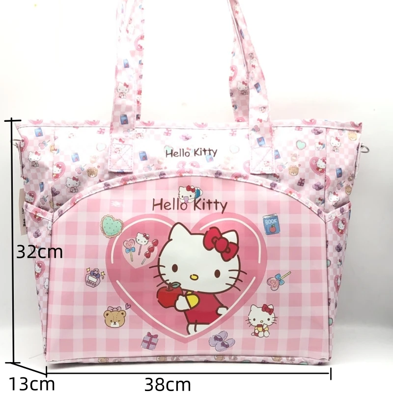 Sanrio Hello Kitty Y2k Pink Tote Bags Large Capacity PU Leather Travel Bags Kawaii Cartoon Printed Shoulder Bags For Women