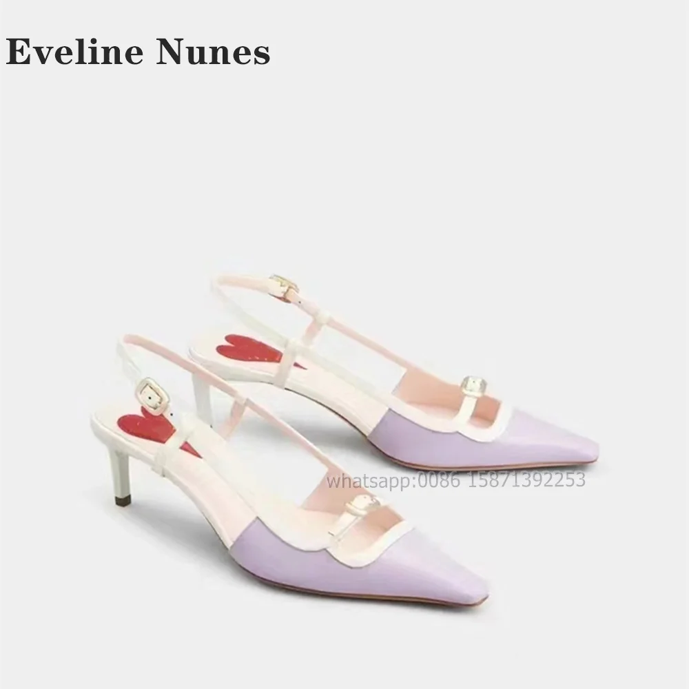 Love Pattern Shallow Women Sandals Pointed Toe Stiletto Hollow Out Belt Buckle Pumps Back Strap Mixed Colors Elegant Shoes 2024