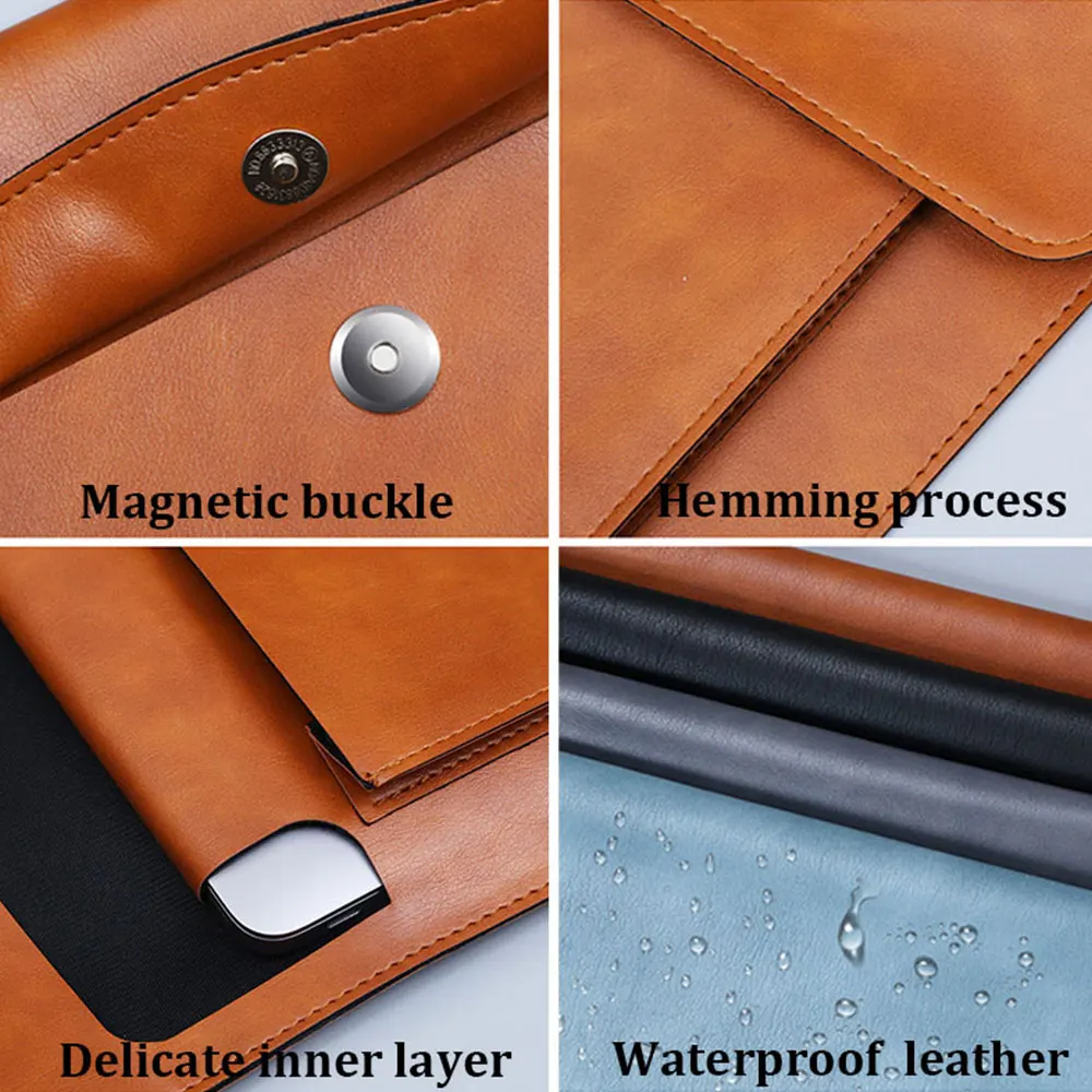 A4 Leather File Folder Large Capacity Document Bag Business Briefcase Magnetic Button Waterproof Laptop Cases Office Organizer