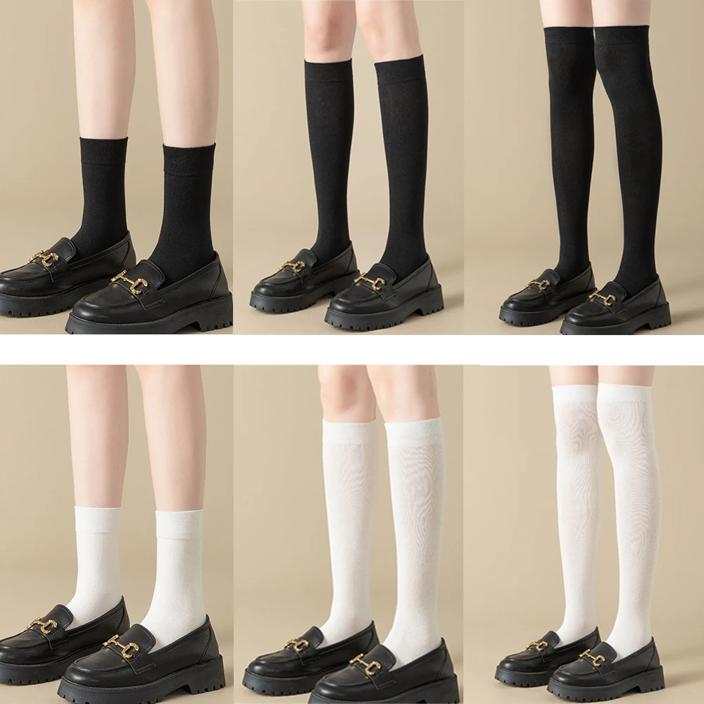 Schwarz Weiß Baumwollsocken Schuluniform Highschool Girl JK Socken Halloween Lolita Cosplay Zubehör Oberschenkel Kniestrümpfe