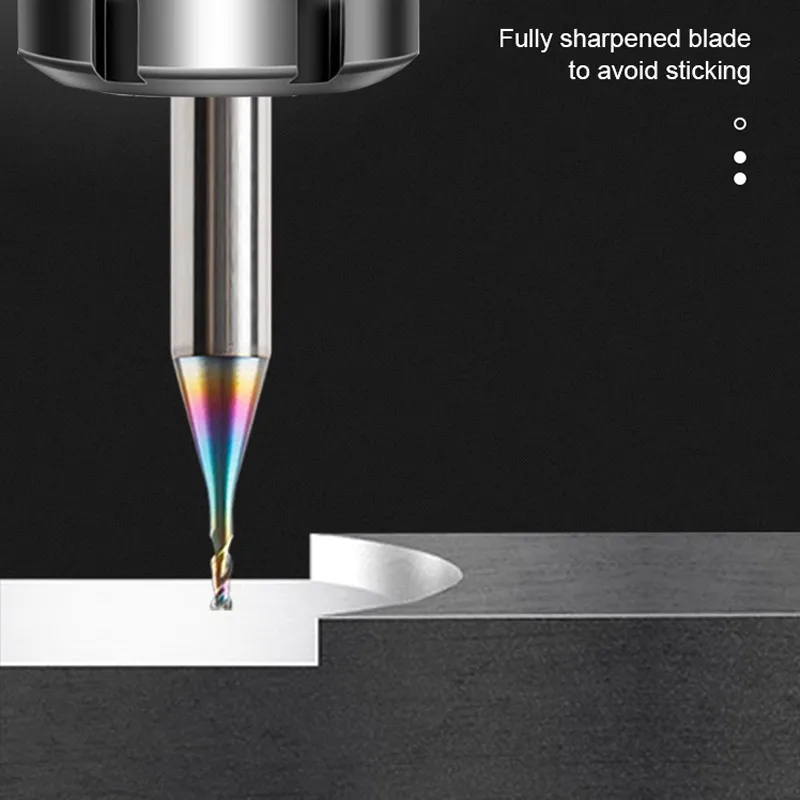 YIFINO-Fresa de microruta de carburo de tungsteno de acero HRC60, herramientas de molino de extremo plano y de bola recubiertas de colores para aluminio CNC de 2 flautas