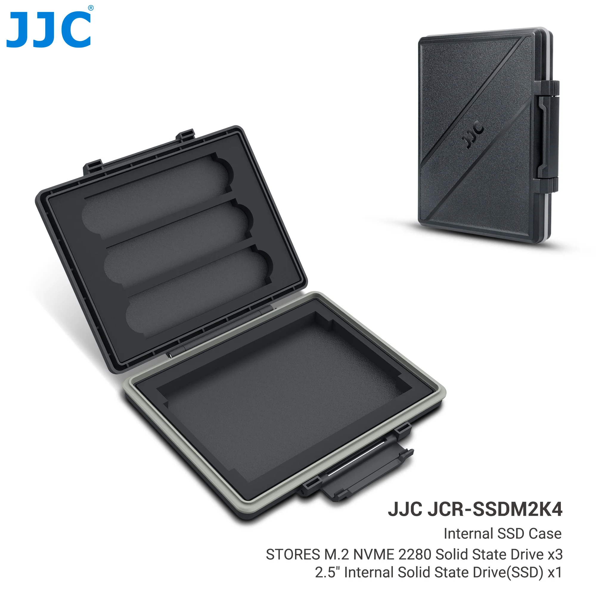 JJC Hard Drive Case for M.2 2280/2260/2240/2242/2230 x 3 and 2.5 inch SSD x 1 Water Resistant Shockproof SSD Storage Box Holder