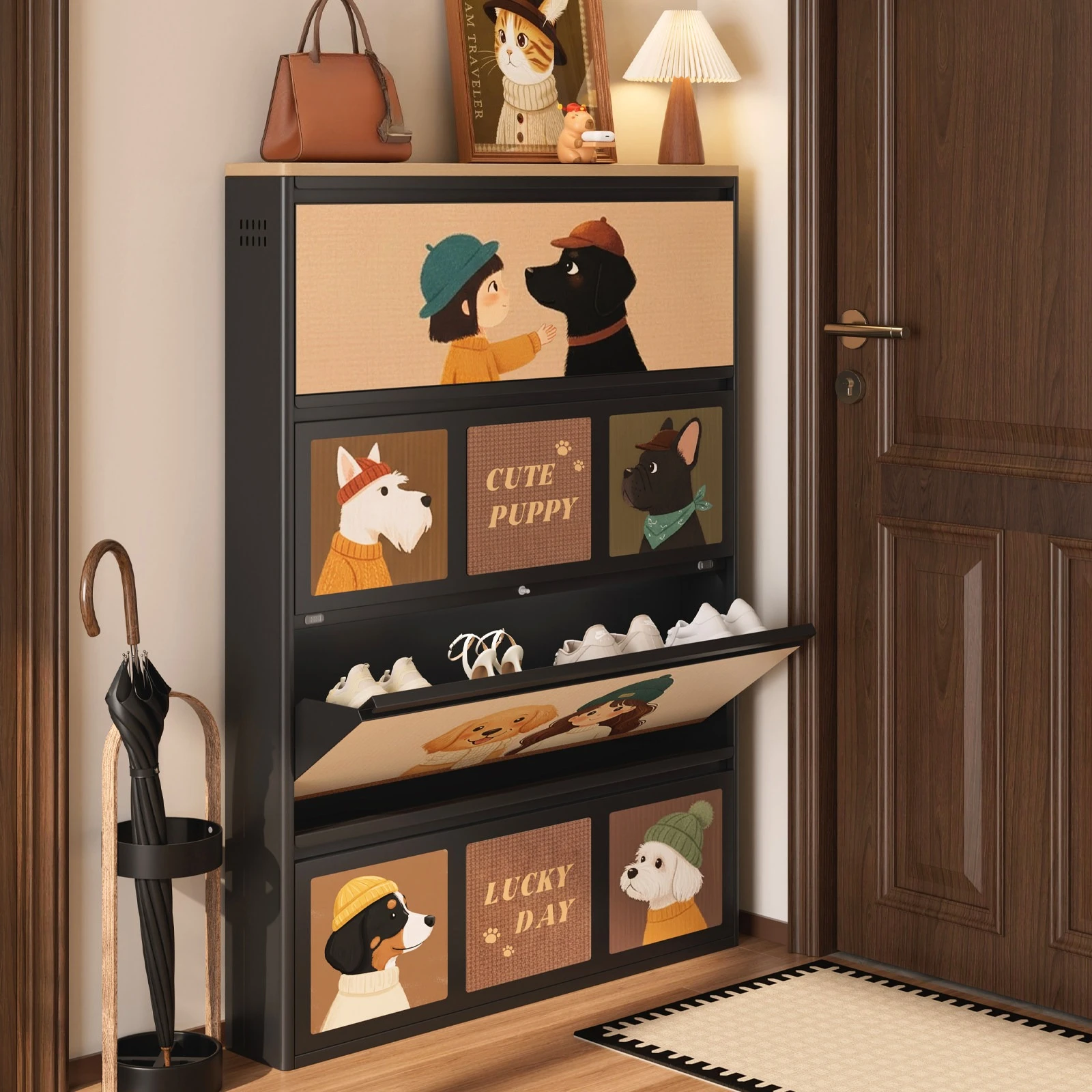 

Very narrow household ultra-thin 15cm door entrance storage cabinet integrated against the wall shoe cabinet