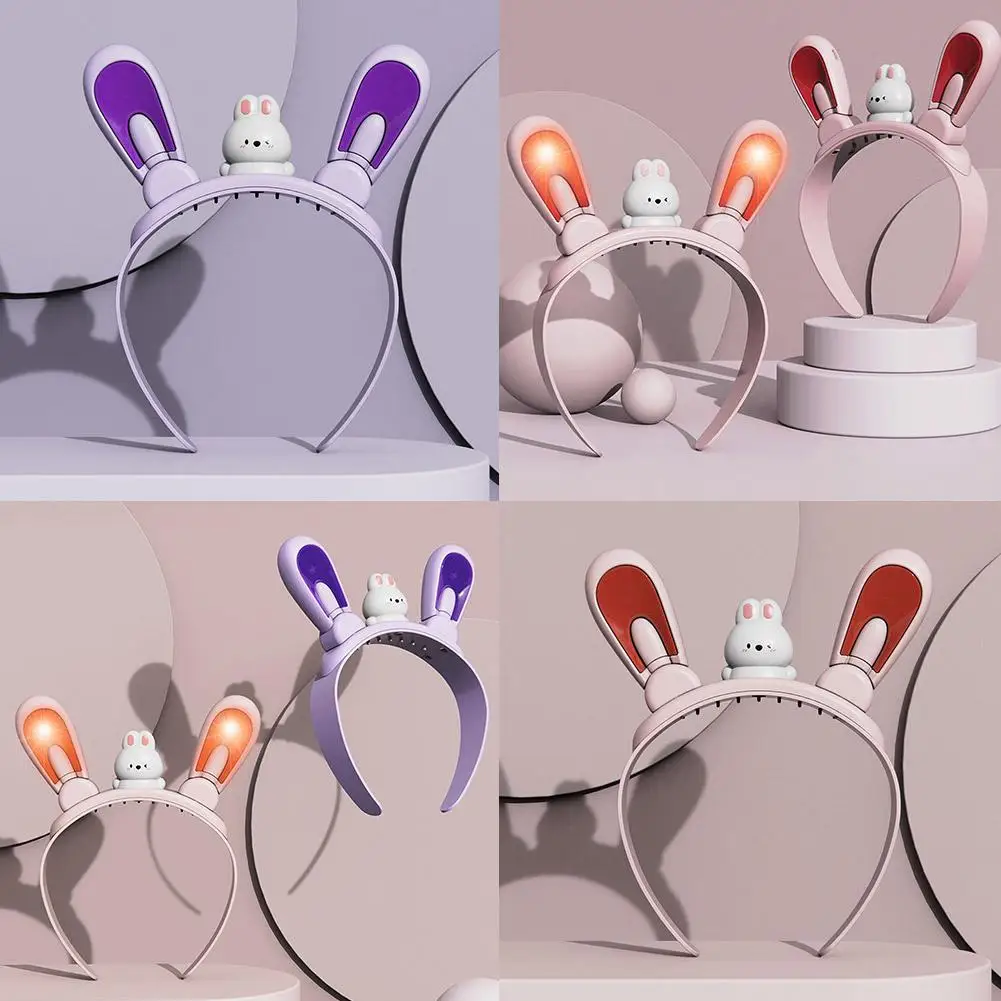 

Kids Electric Flashing Bunny Ears Headband LED Light Up Hair Clip With Auto Swing Cute Cartoon Headwear For Girls Q1F7
