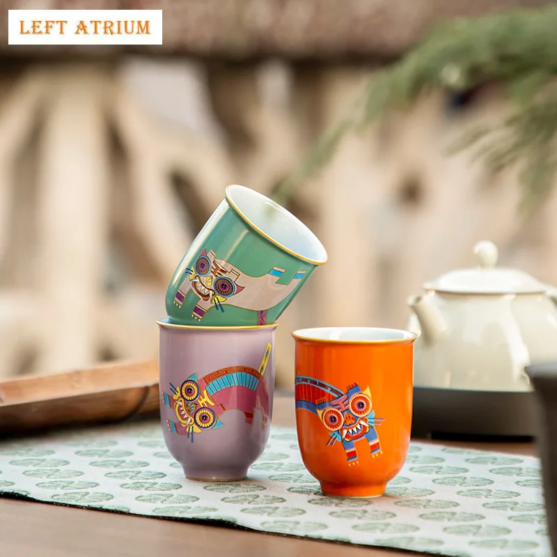 

3Pcs/lot Funny Tiger Chinese Green Tea Cup Ceramic Orange Kung Fu Teacup Purple Beautiful Cartoon Teaware A Cup Of Tea Ceremony
