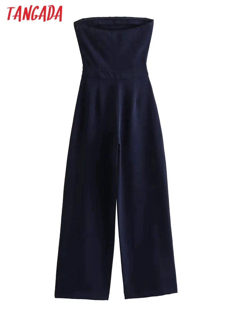 Tangada 2023 Women Blue Jumpsuit Sleeveless Female Sexy Playsuit PS35