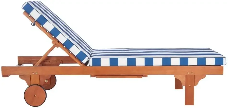 Outdoor Collection Newport Natural/ Blue & White Stripe Cushion Built-in Side Table Adjustable Chaise Lounge Chair