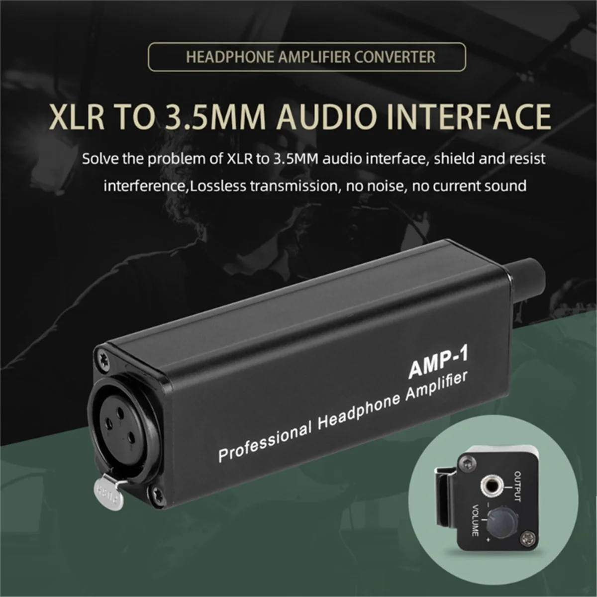 Universal XLR to 3.5mm Headphone Amplifier No Interference HiFi Sound Quality with Output Volume Control for Music Lover