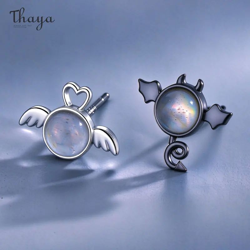 Thaya Original Design S925 Silver Female Earrings Angels & Demons Vintage Fashion Earring Stud for Girls Simple Fine Jewelry