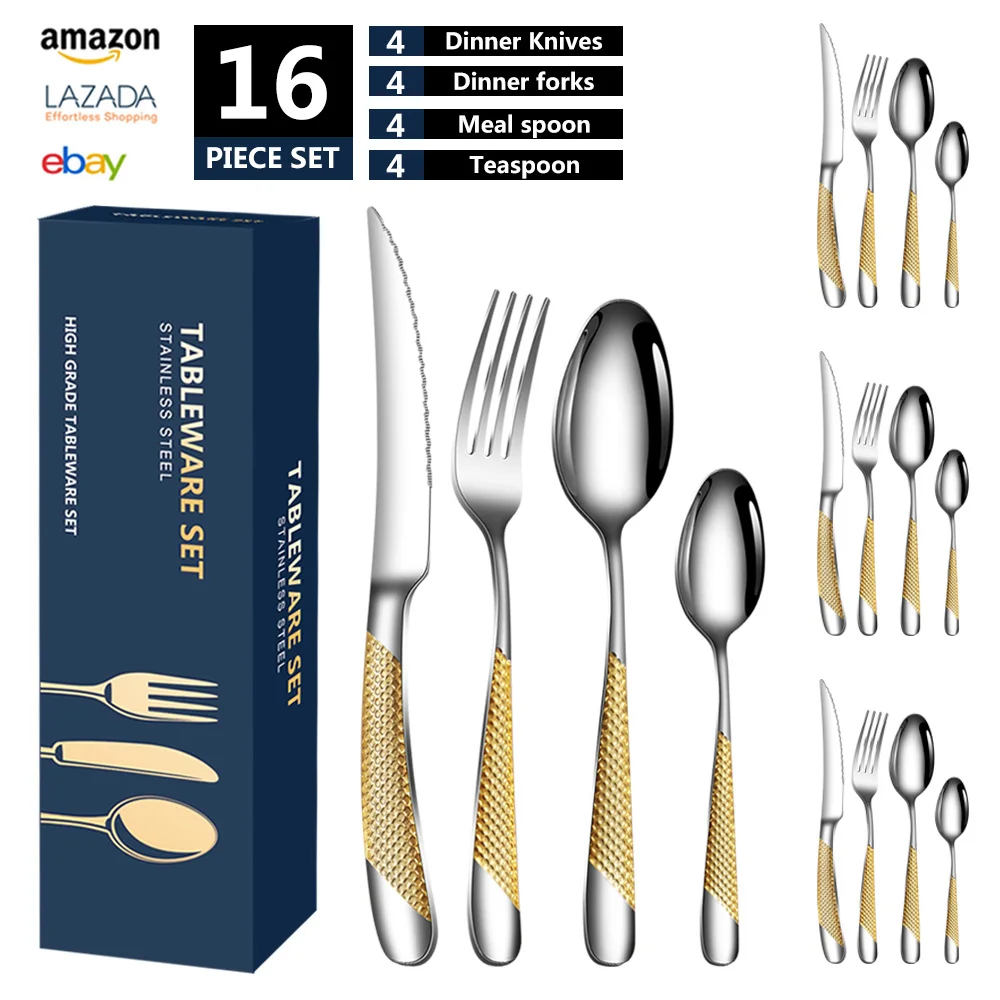 

Stainless Steel Knife and Forks Tableware 16-Piece Suit Star Diamond Steak Knife Fork Spoon Good-looking Tableware