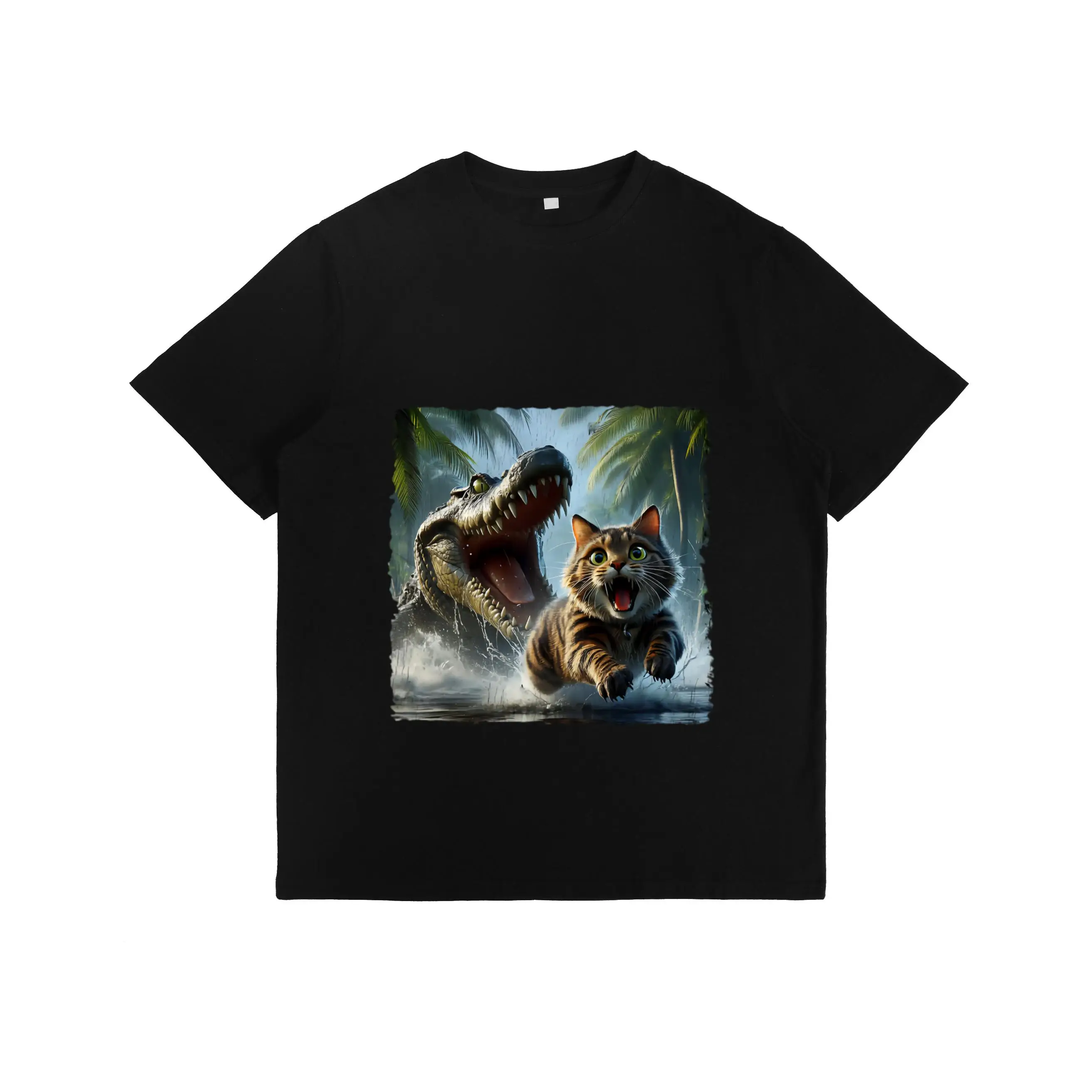

"Funny Cat & Alligator T-Shirt for Women | Croc Chasing Kitten Graphic Tee | Florida Everglades Humor Gift"