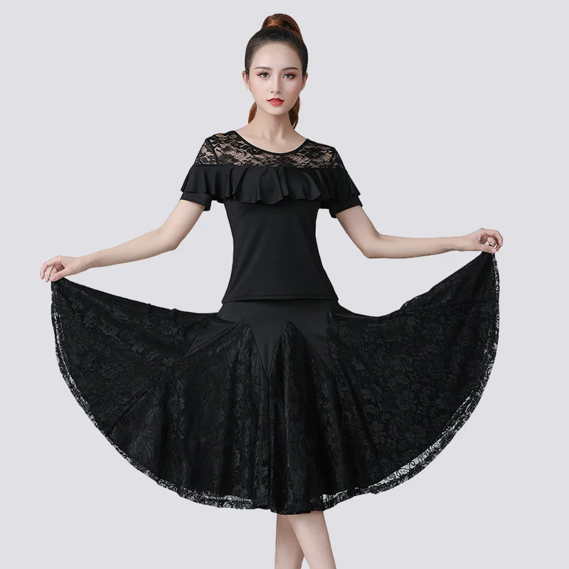 Nieuwe Dans Pak Pak Kant Swing Rok Korte Mouwen Ballroom Dans Rok Square Dance Prestaties Pak