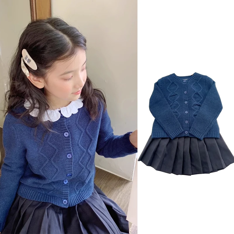 سترات أطفال 24 سترة صوفية لطيفة للفتيات للشتاء من الصوف النيلي باللون الأزرق