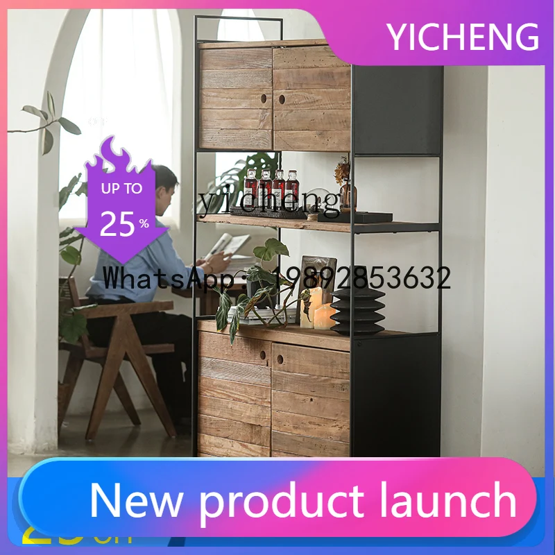 

x1 железный художественный винтажный потертый сервант из старой сосны, высокий шкаф для гостиной, стеллаж для хранения из цельного дерева