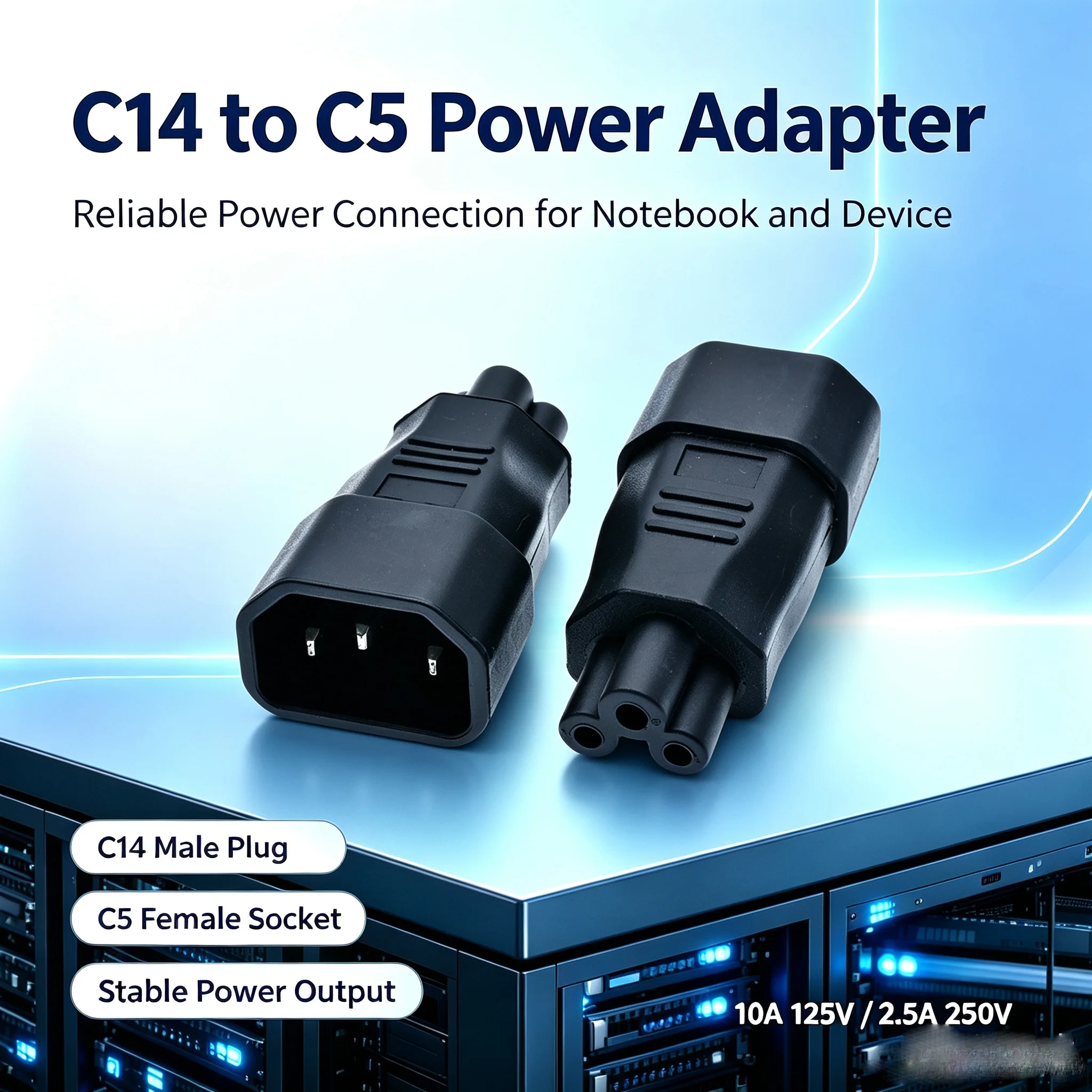 C14 to C5 Power Converter, IEC320 C14 to C5 Electrical Adapter Travel Plug Adapter,IEC Adapter