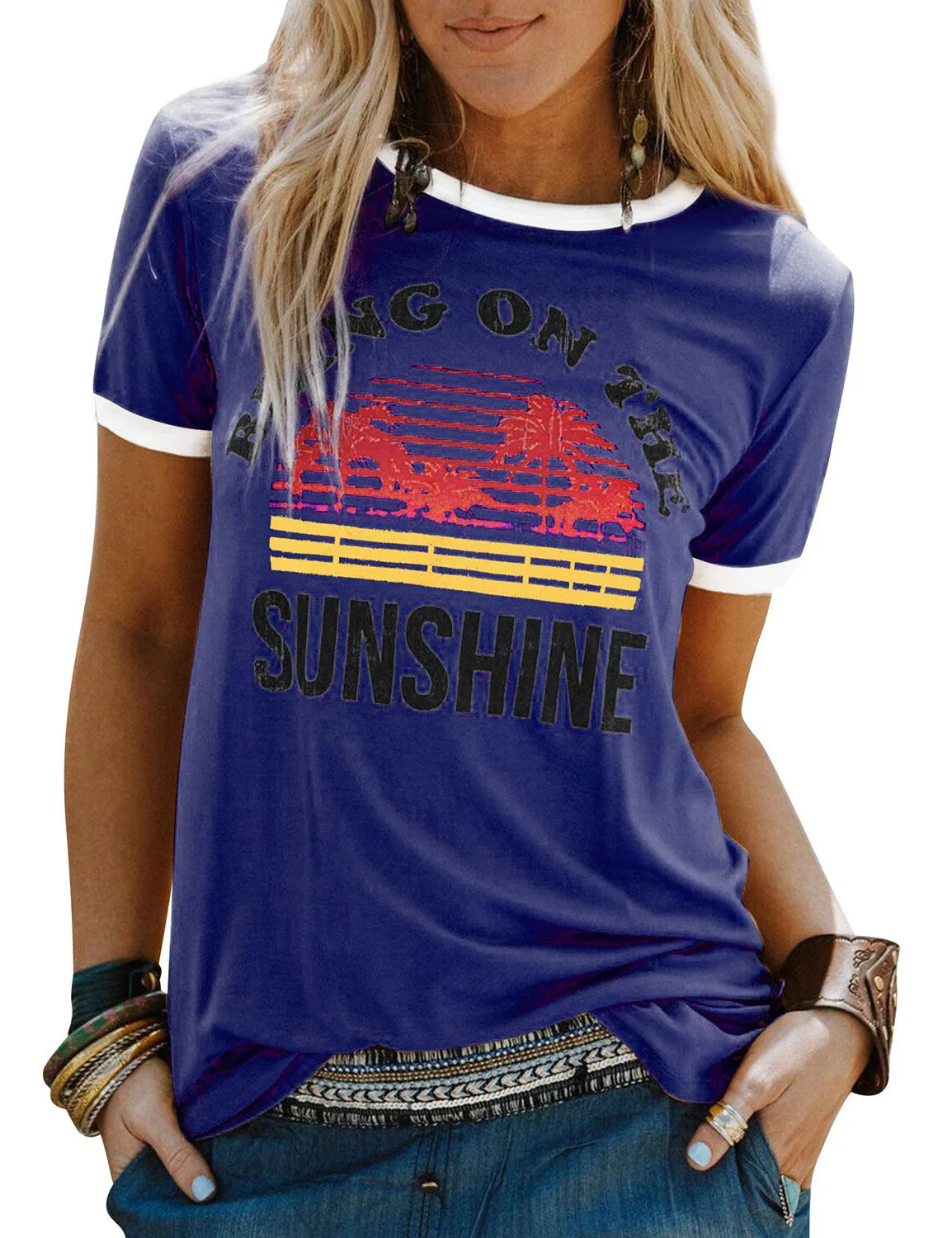 New summer fashion women's sports cotton color retro beach BRING ON THE SUNSHINE letters skin t-shirt shirt