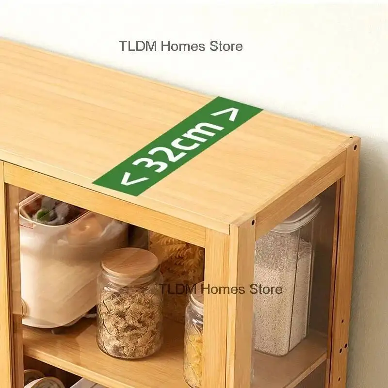 خزائن المطبخ المصنوعة من الخيزران لخزانة المطبخ الصغيرة على الأرض، خزانة تخزين الأطباق المنزلية متعددة الطبقات، خزانة بسيطة #4