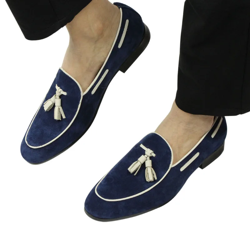 Penny Blue Loafer Men Shoes Fashion Tassel One-step Summer Casual Daily Office Shoes for Men Cow Suede High quality Customized