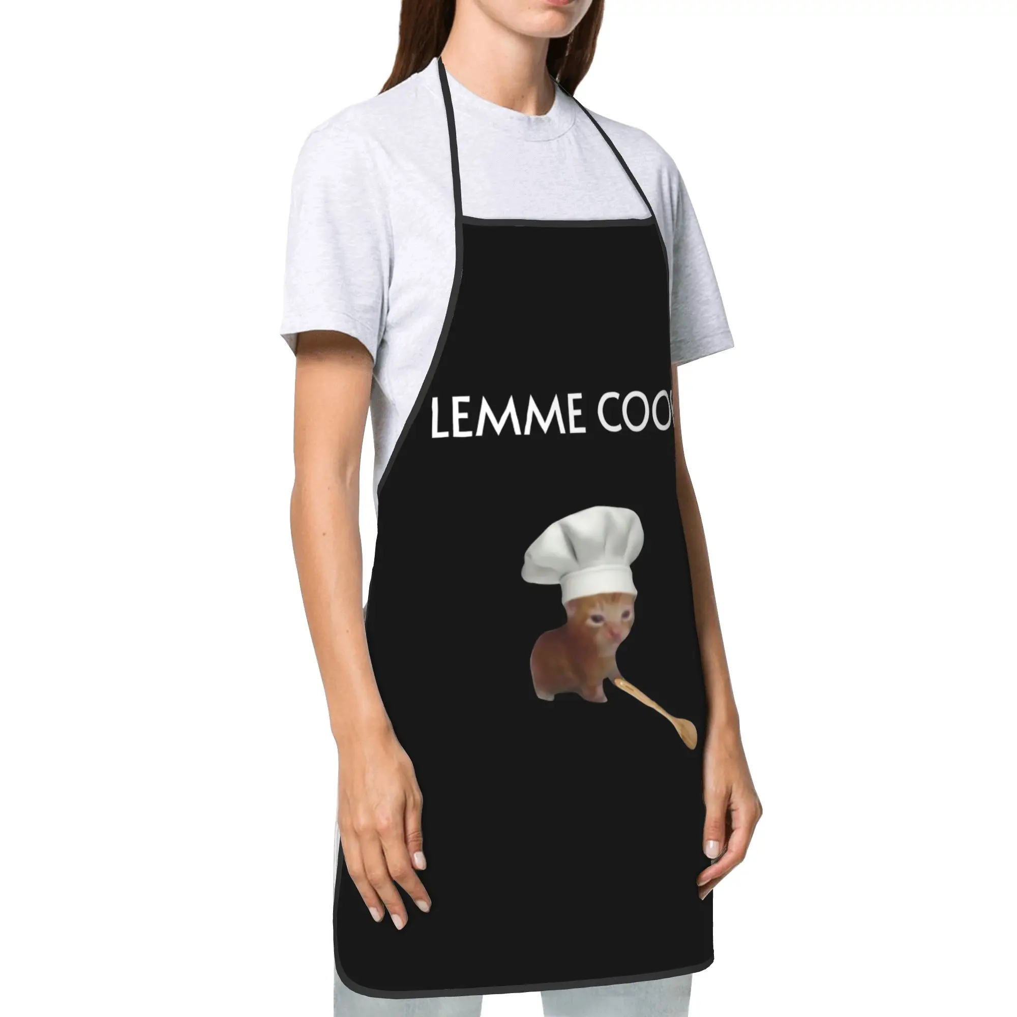 Chef Cat Kitten Meme Lemme Cook Bib Aprons Oil-Proof Polyester Baker Kitchen Pinafore Unisex Adult Fashion Camping