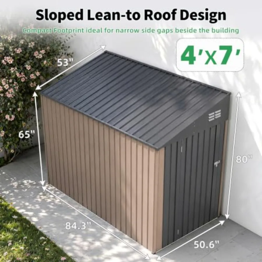 6' Lean-to Shed for Outdoor Storage, Bike Shed, Small Metal Shed in Grey Durable Galvanized Steel, Compact Wall-Side Design for