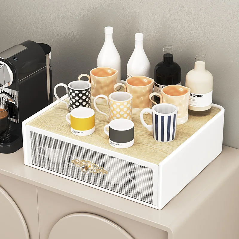 Thickened Coffee Tool Organizer with Capsule Coffee Machine Display Shelf and Anti-Rust Drawer Design and Display Shelf