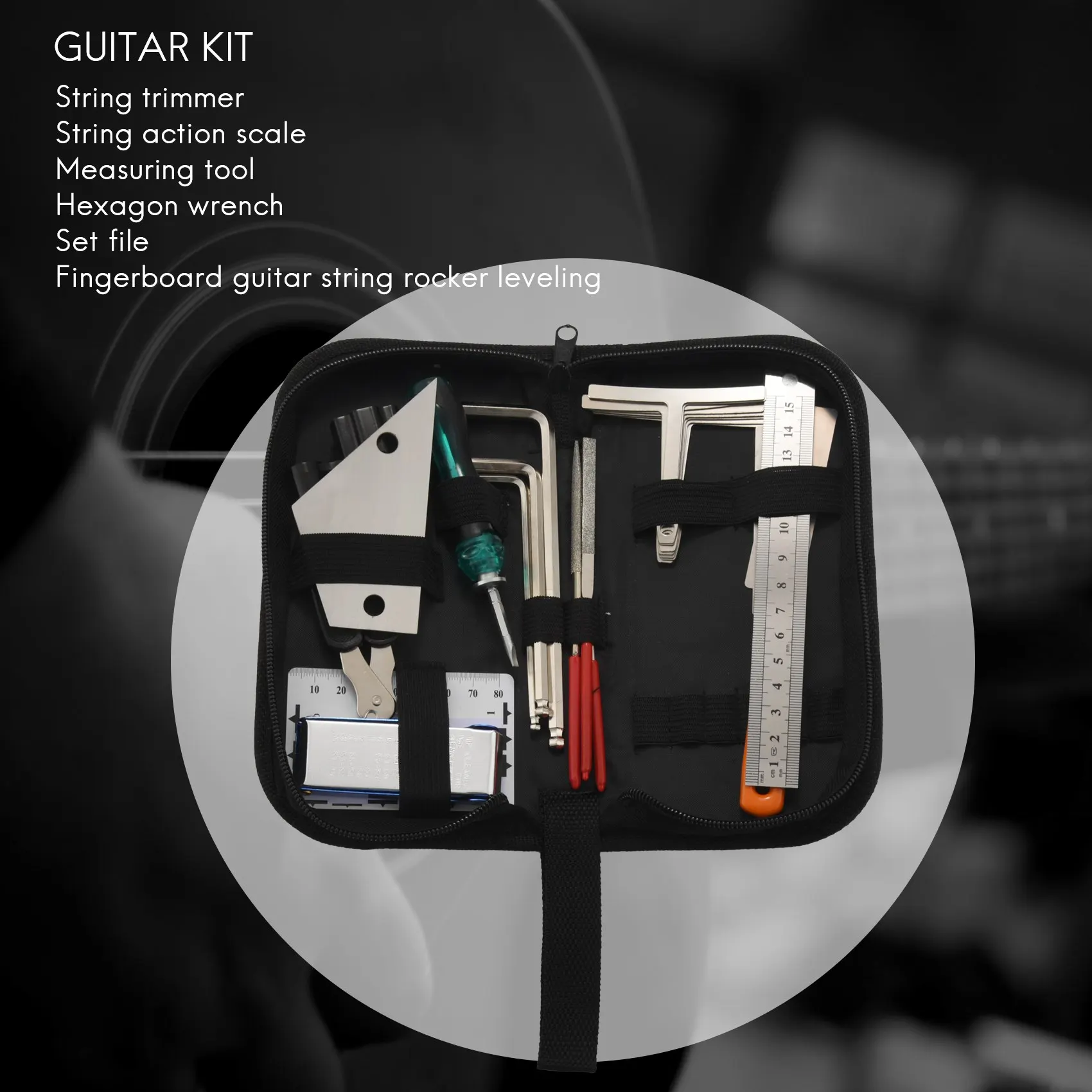 Guitar Tool Kit Repairing Maintenance Tools String Organizer String Action Ruler Gauge Measuring Tool Hex Wrench Set Files Finge