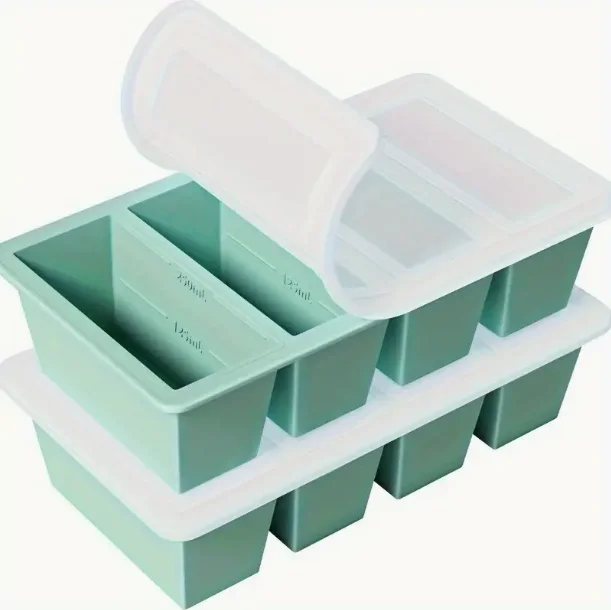 

1pc Food Grade Silicone Ice Cube Mold Silicone Freezer With Lid Ice Cube Tray With Lid 4 Cavity Flexible Ice Trays For Freezer