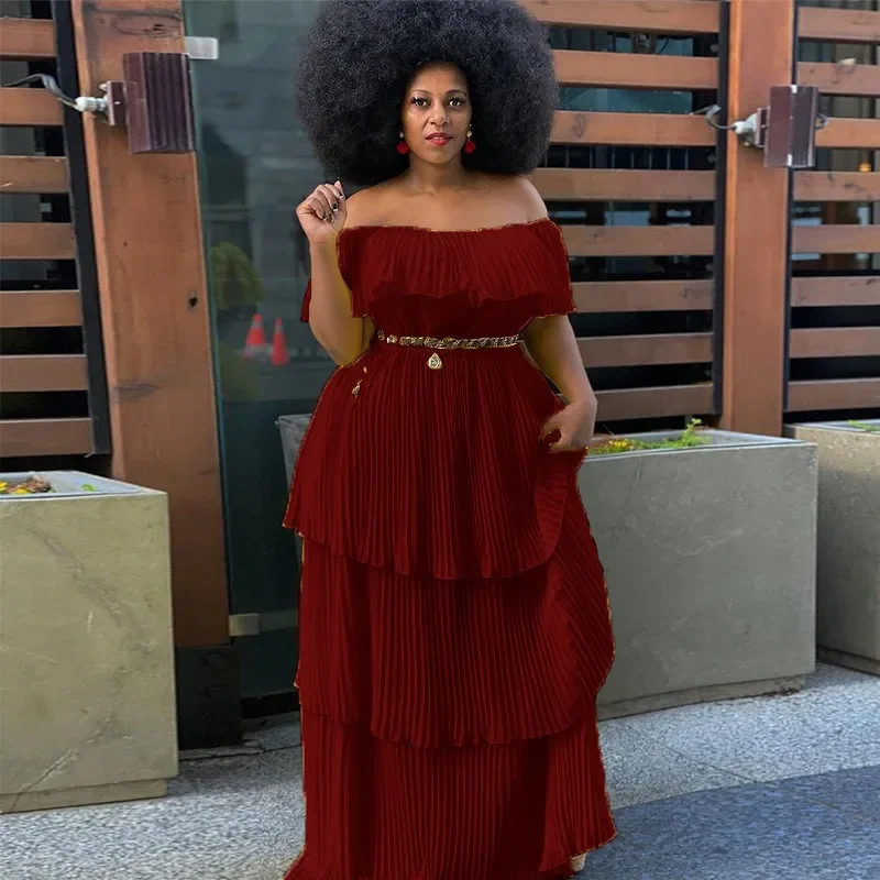 

Вечернее платье больших размеров, женское однотонное плиссированное модное шифоновое элегантное платье макси с открытыми плечами, 2025, оптовая продажа, дропшиппинг