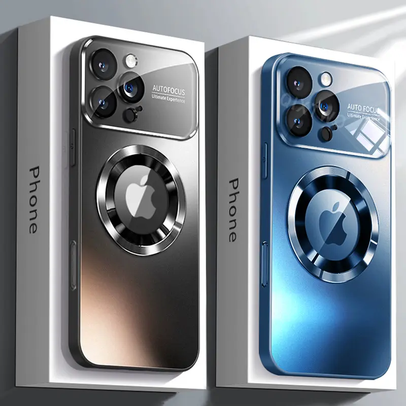 Câmera de vidro luxuosa para magesafe, capa magnética de carga sem fio para iphone 11 12 13 14 15 16 17 pro max air plus, capa à prova de choque