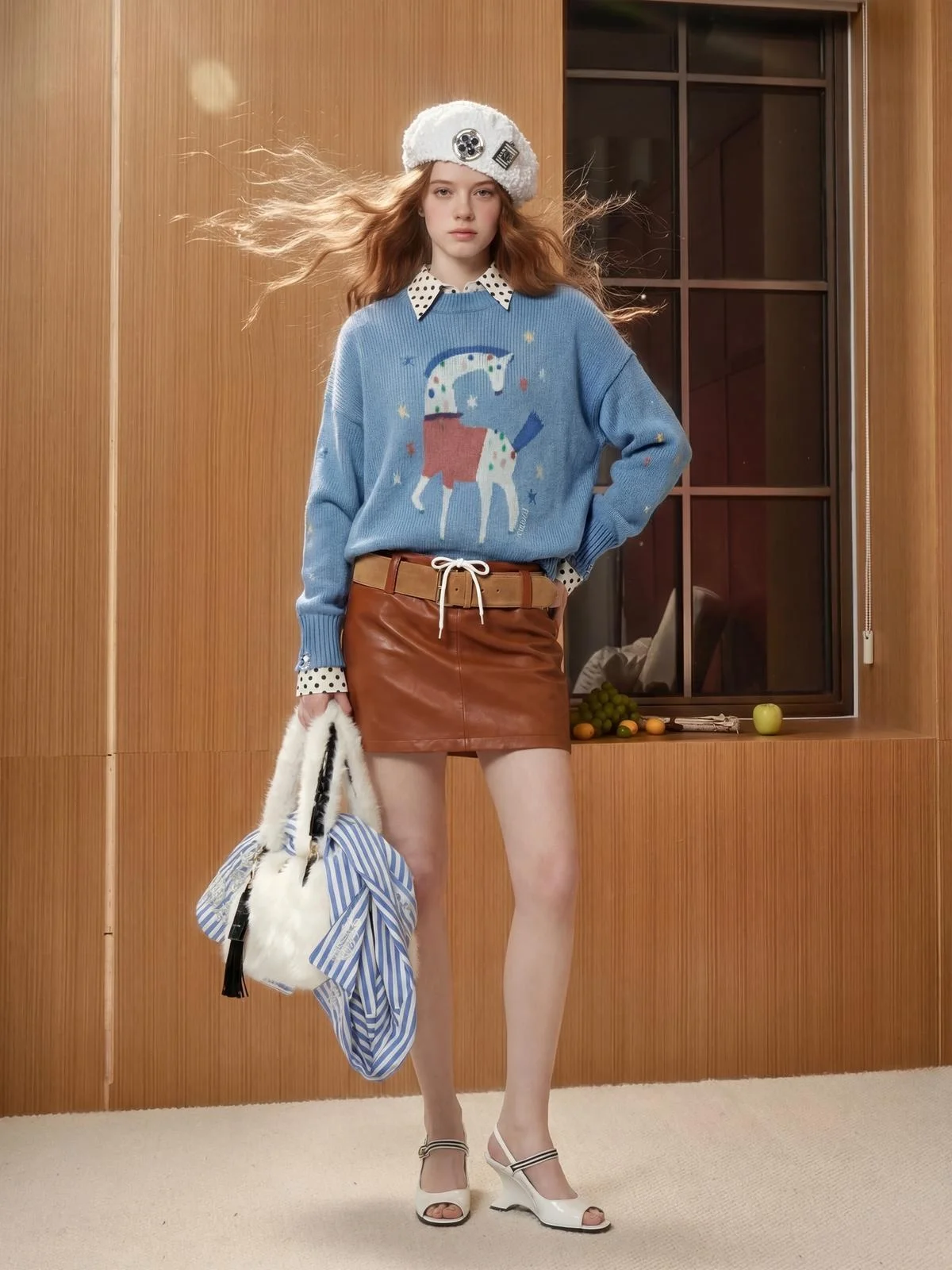 

Синий вязаный винтажный свитер свободного кроя с круглым вырезом, женский модный весенний топ с новым принтом от YU HuaZun ×LAB