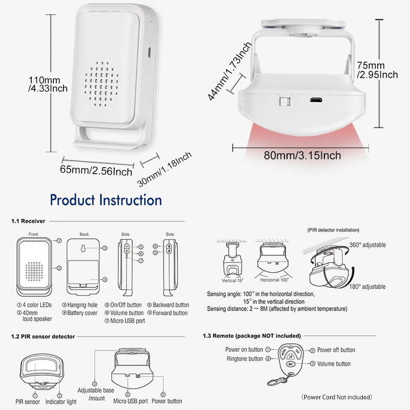 Split Induction Doorbell Intelligent Welcome Wireless Door Bell PIR Sensor 36 Chime Ringtone Distinction Prompt Alarm Sensor