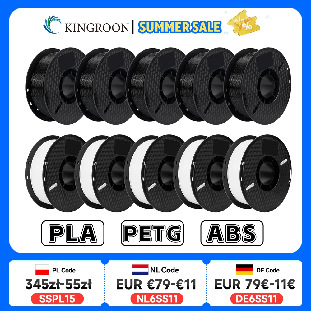 

KINGROON 10KG PLA/ ABS/ PETG Filament 1.75mm Black White Gray , Wholesale 10 Rolls PLA ABS PETG Plastic For 3D Printer