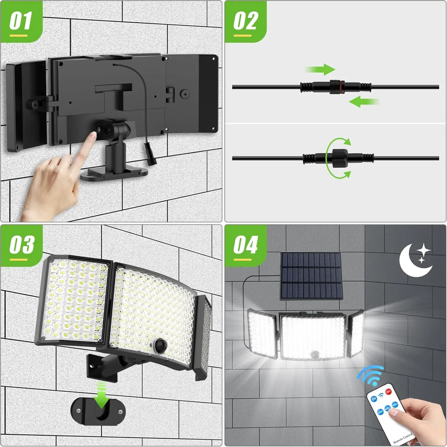 Imagem -06 - Luz Solar ao ar Livre com Sensor de Movimento Remoto Ip65 Impermeável Lâmpada de Parede para Pátio Garagem Iluminação do Jardim 234 Led 100led