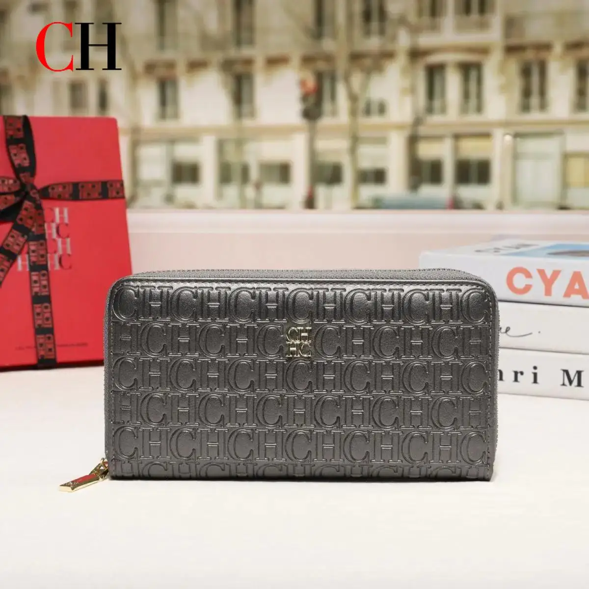 

CH модный простой однотонный легкий кошелек с буквенным принтом, роскошный женский квадратный кошелек высокого качества, классический винтажный кошелек 2025
