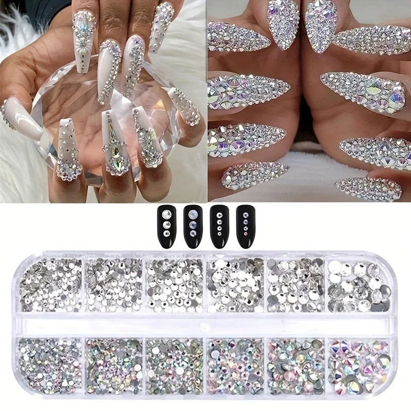 

Crystal AB Flat Bottomed Rhinestones Mix Size Nail Accessories Sparkling Circular Sticker Diamond