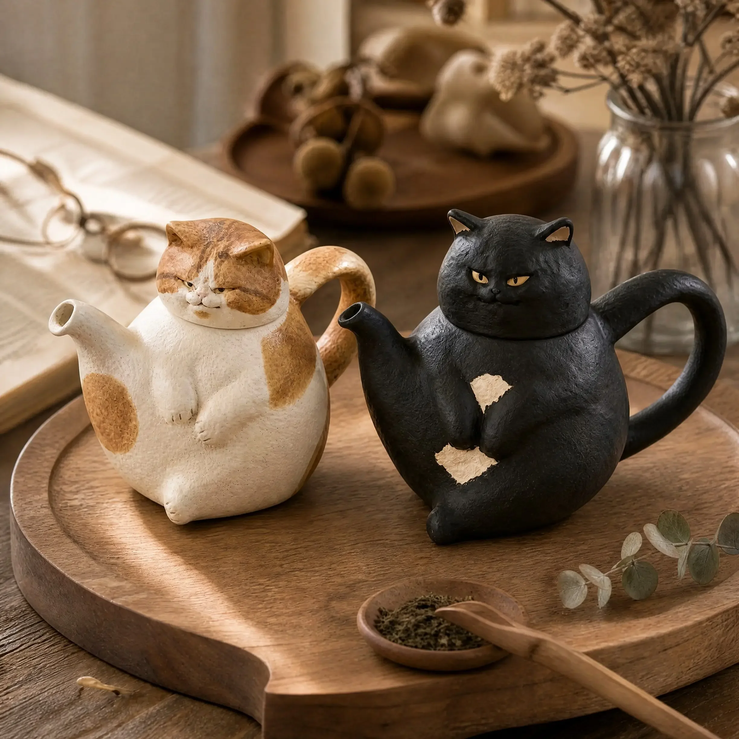 Stoneware Cat Tea Pot Set Ceramic Mugs Realistic Cat Water Kettle Chinese Tea Sets Teapot Funny Kittens Drinking Utensils