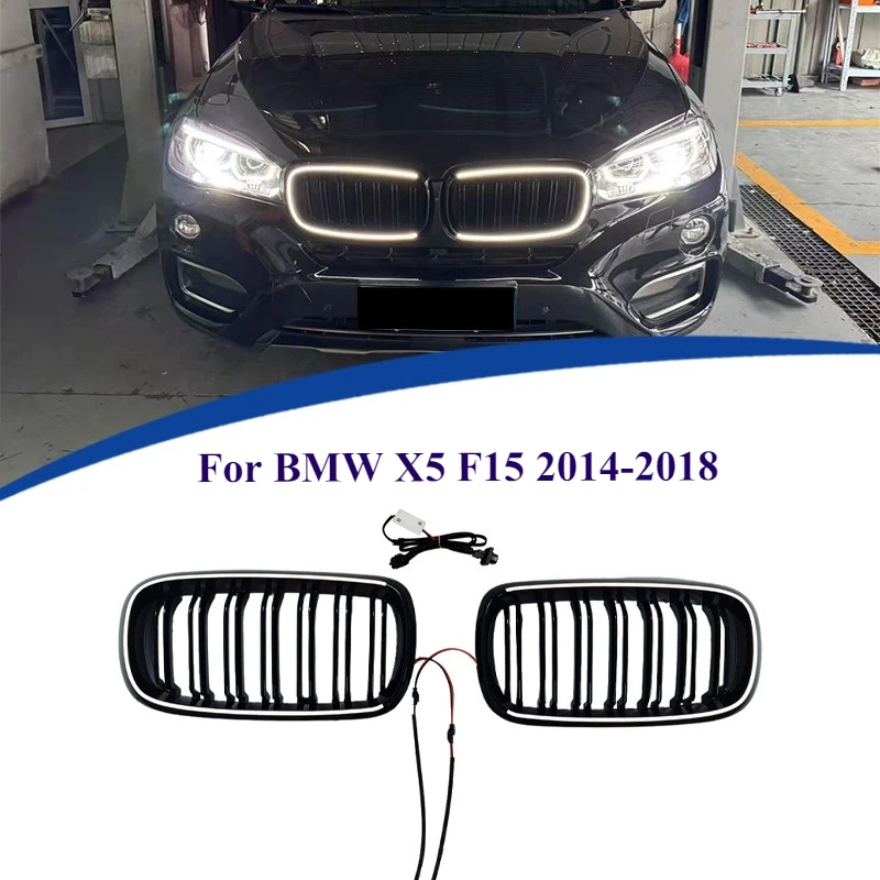 

For BMW X5 F15 2014-2018 LED Dual-Line Illuminated Front Kidney Grille Replacement /Sport Mesh Upgrade for Stylish Exterior Trim