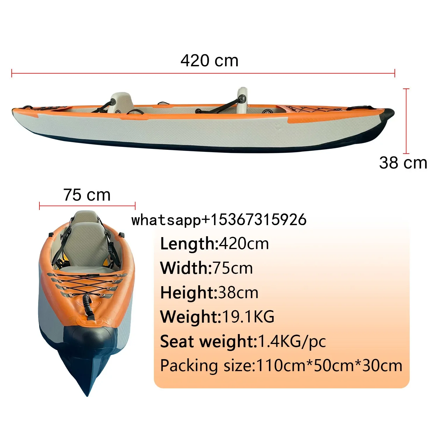 Double-Layer Inflatable Kayak Assault Boat Folding Canoe Dinghy Fishing Boat with Thickened Rubber 0.9mm PVC for Two Persons