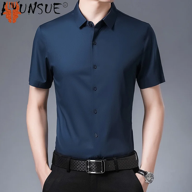 

Top 47% Mulberry Silk Shirt Men Clothing 22 Summer Male Social Shirt Non-iron Luxury Short Sleeve Coat Trend Large Size