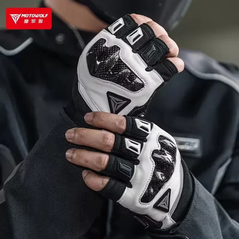 MOTOWOLF Half Finger Gloves for Bicycle Riding Gloves with Carbon Fiber Protection Motorbike Gloves