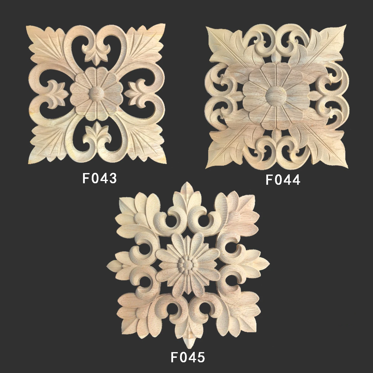 

Wood Applique Decal Figurines Wooden Carved Decor Unpainted Large Crown Leaves Rectangle Flower Furniture Doors Home