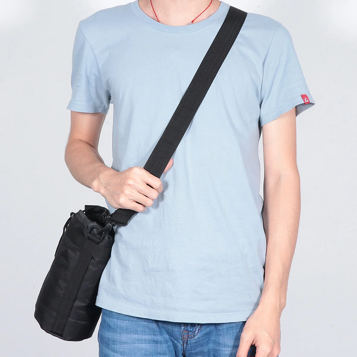 

Kettle Bag Water Bottle Holder Comfortable Portable Breathable Adjustable Belt Crossbody Pouch Outdoor Sports Black