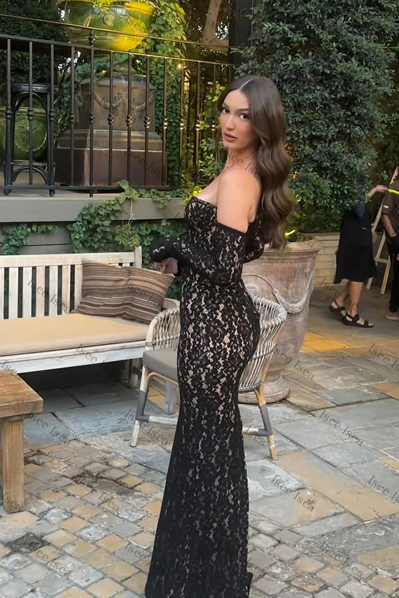 فساتين سهرة سوداء للنساء حورية البحر دانتيل رسن فساتين عشاء بدون حمالات فستان حفلة موسيقية ضيق مخصص